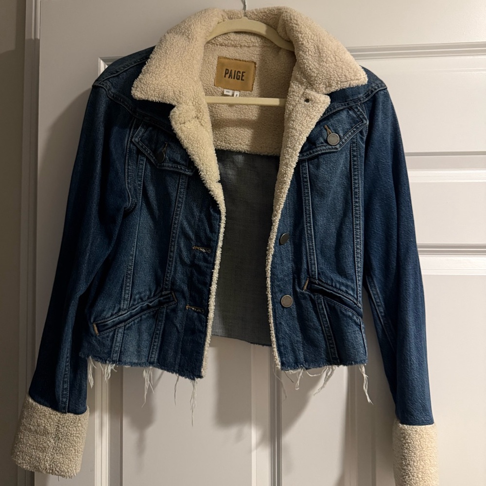 PAIGE Blue Denim Jacket with Cream Sherpa